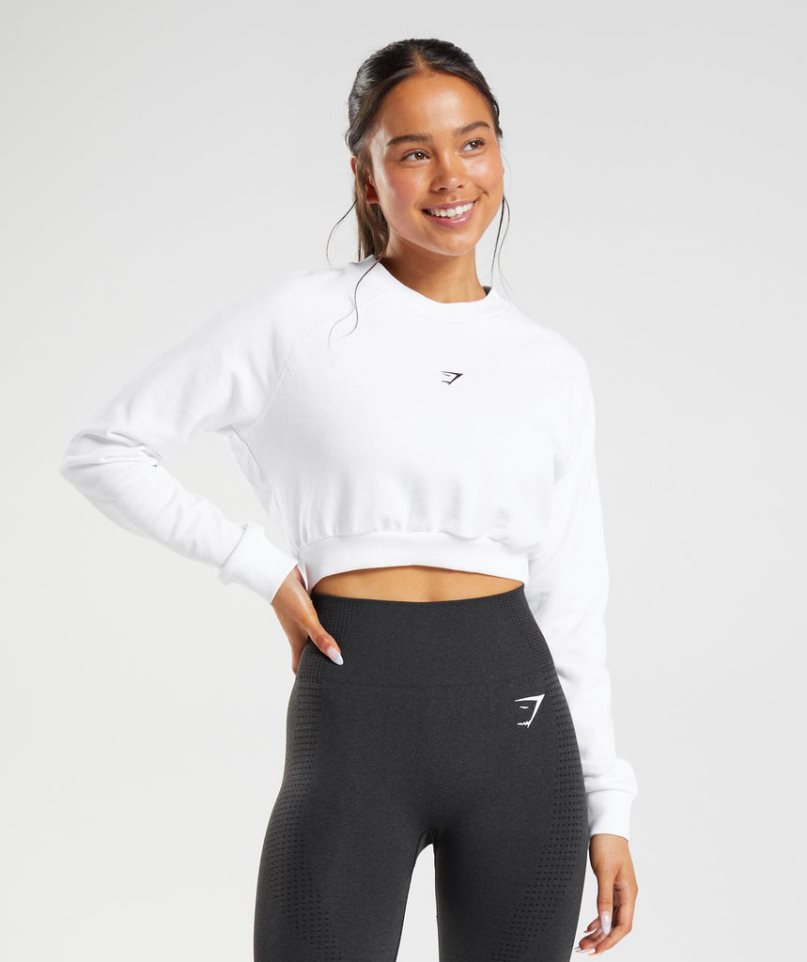 Bluzy Gymshark Treningowe Cropped Damskie Białe | PL 470MZT